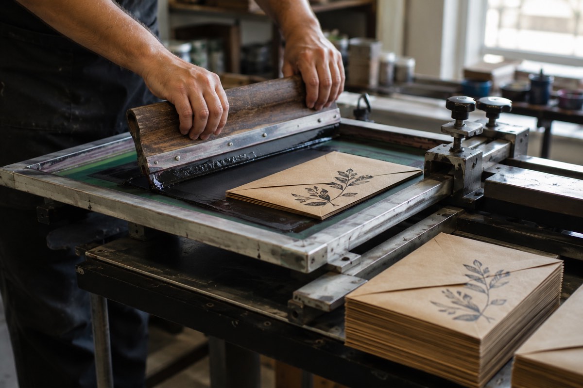 Screen printing on envelopes